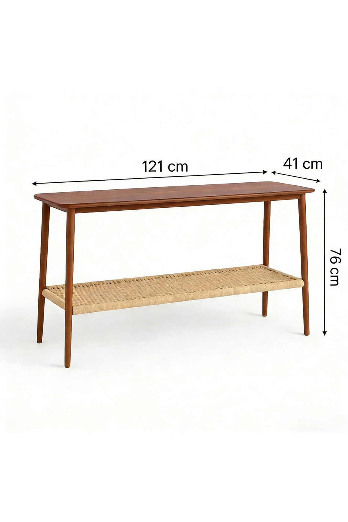 طاولة جانبية خشبية بأرفف منسوجة، أبعادها 121×41×76...