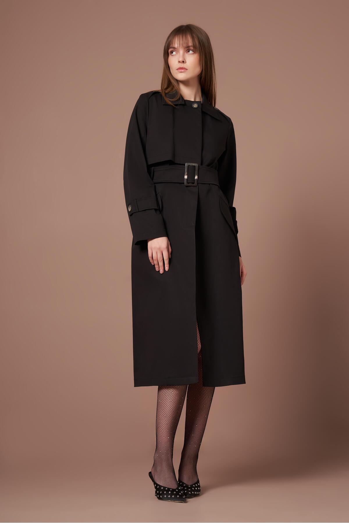 FTZ WOMEN  Kadın Trenç Kaban Siyah 31211 - Görsel 5