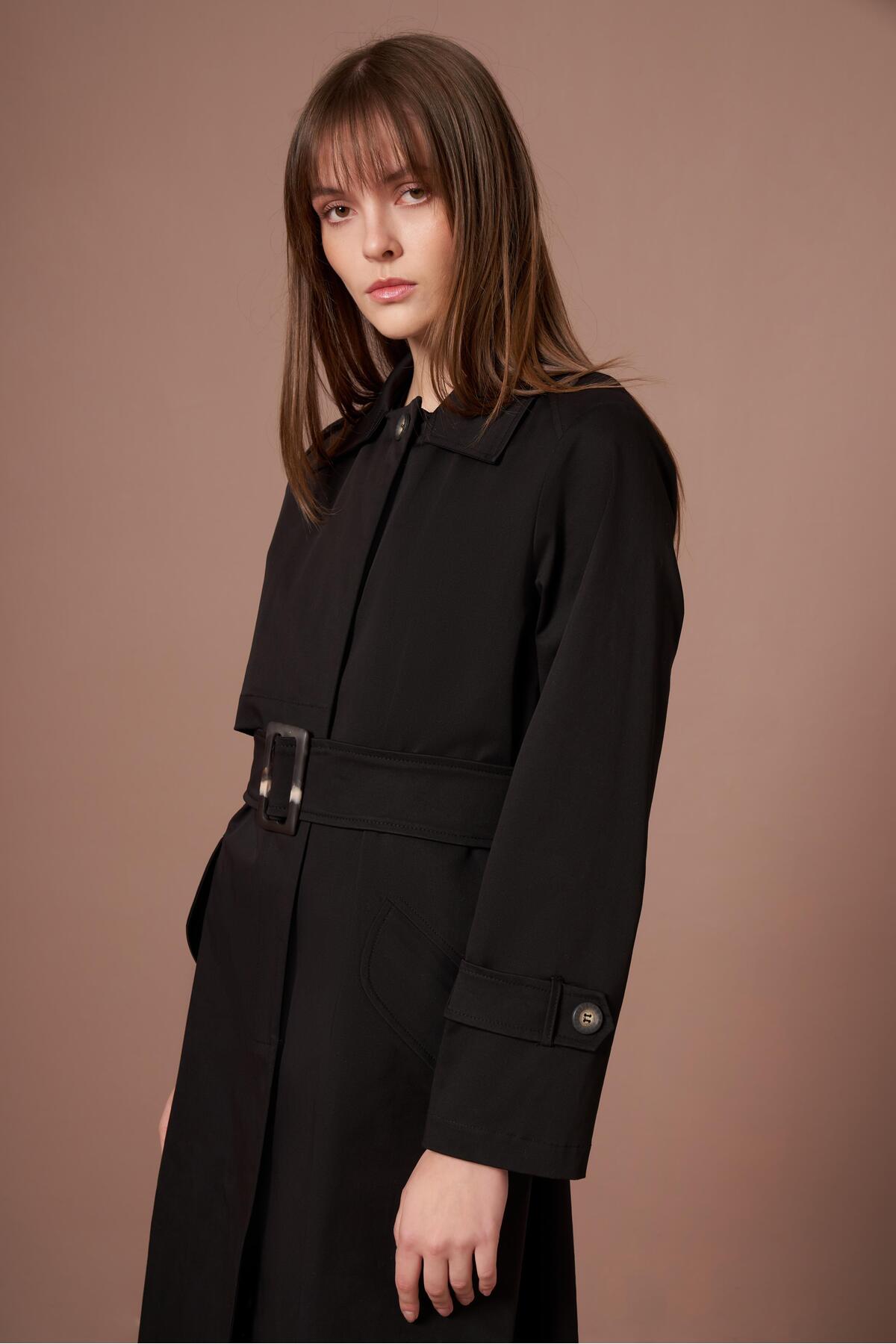 FTZ WOMEN  Kadın Trenç Kaban Siyah 31211 - Görsel 6