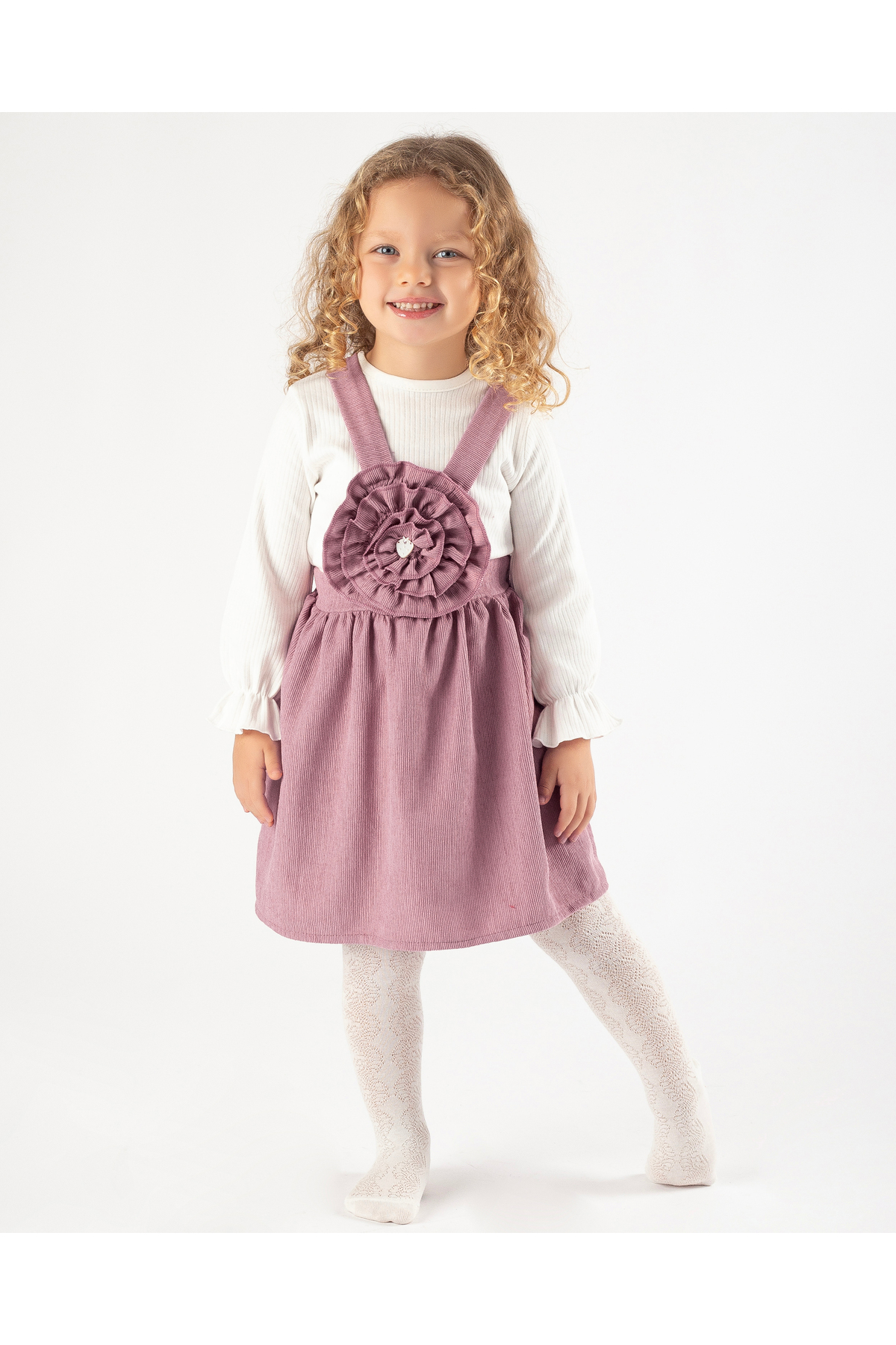 Girls Seasonal Long Sleeve Badili Flower Embossed Summer Pink Holiday Dress ( 2-3-4-5 YEARS OLD)