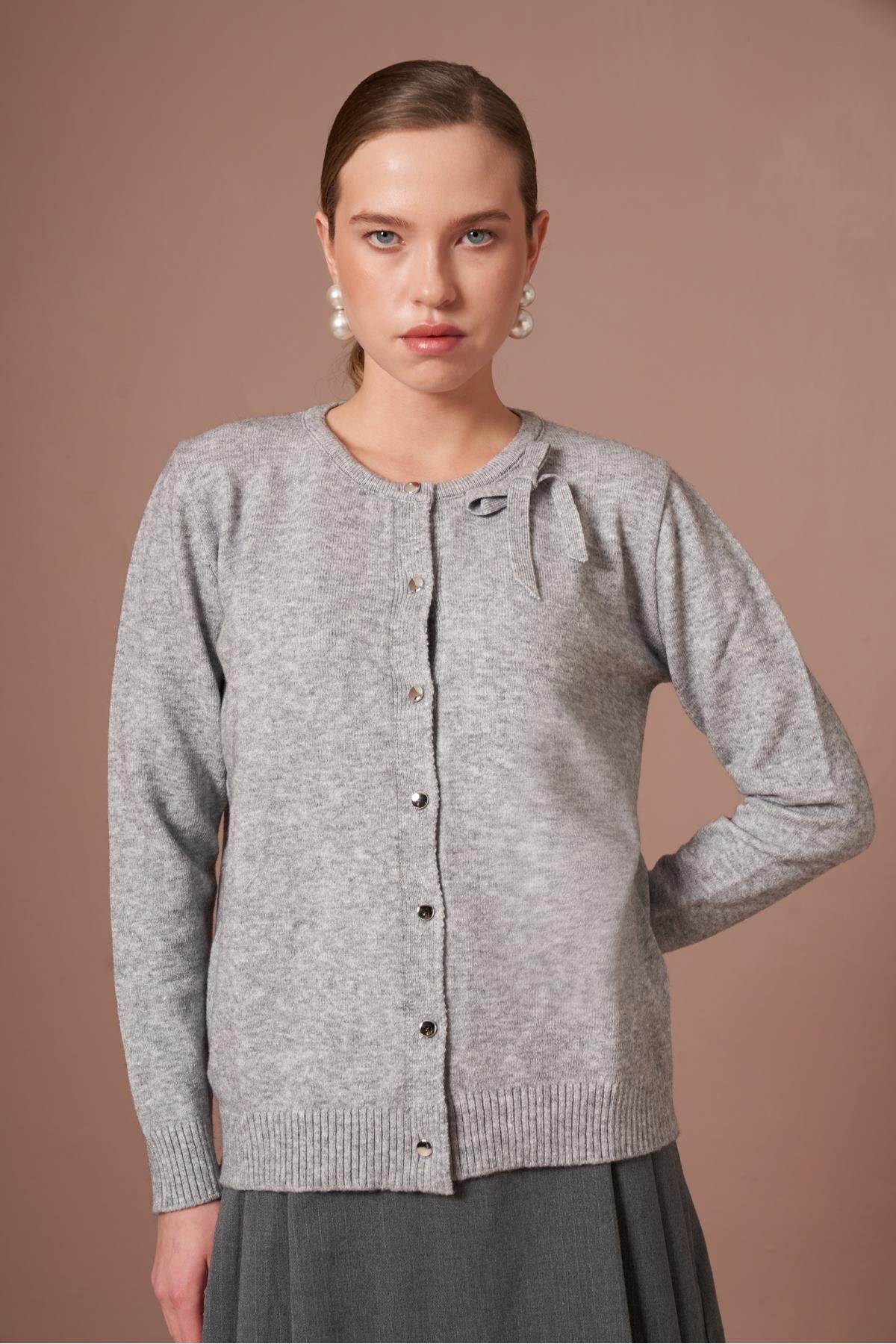 FTZ WOMEN  Kadın Şardon Hırka Gri 25288 - Görsel 4