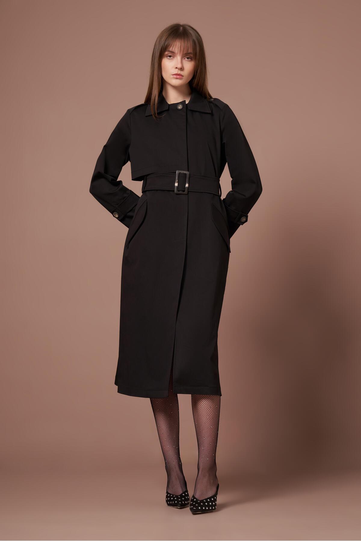 FTZ WOMEN  Kadın Trenç Kaban Siyah 31211 - Görsel 4