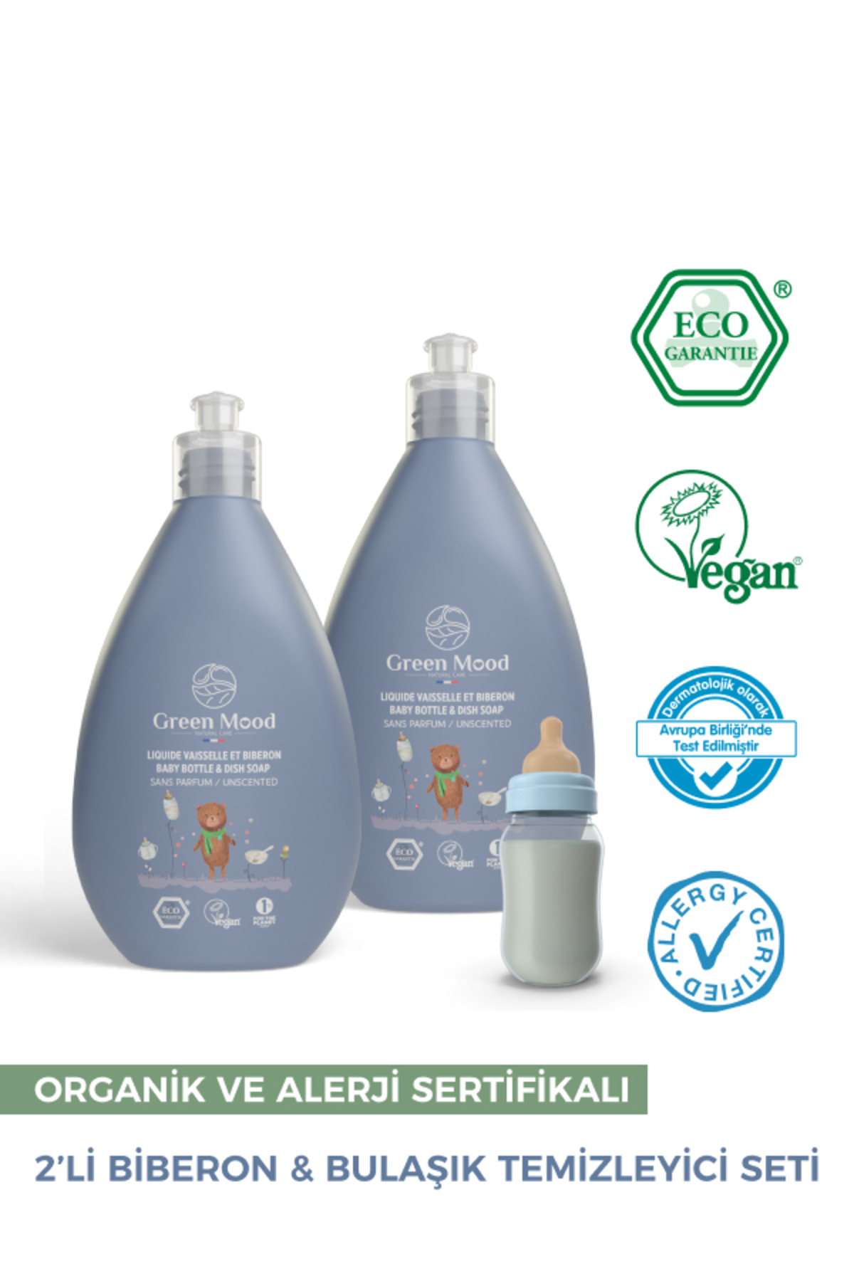 Green Mood Doğal Bebek Temizlik Seti – 2’li Biberon Temizleyici & Bebek Çamaşır Deterjanı fotoğrafı 2 (önizleme)