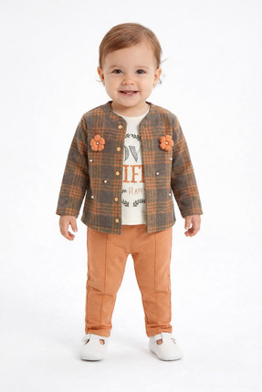 Chicsy Baby Kız Bebek Ekose Hırkalı Uzun Kollu Takım 9 24 Ay