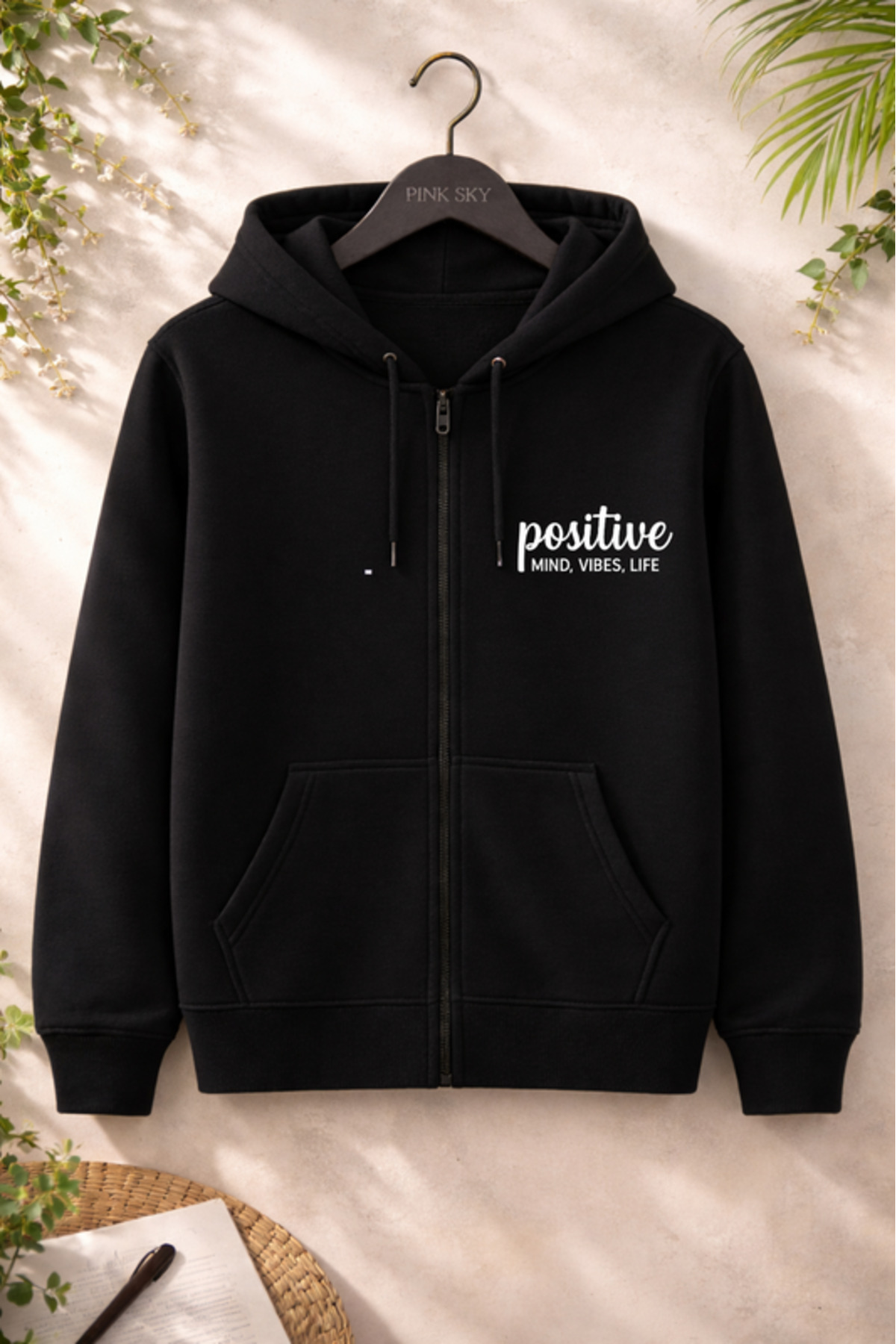 Pink Sky Unisex Baskılı Fermuarlı Kapüşonlu Sweatshirt