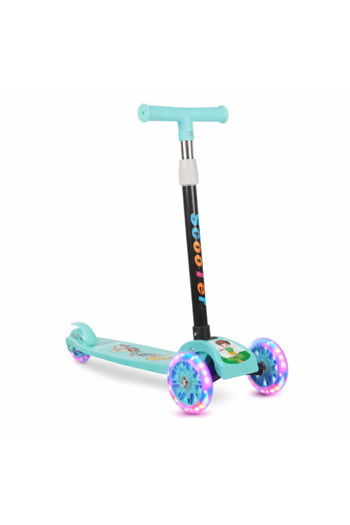 PROCART Trotinetă pliabilă, 3 roți cu lumini LED multicolore, reglare pe înăl...