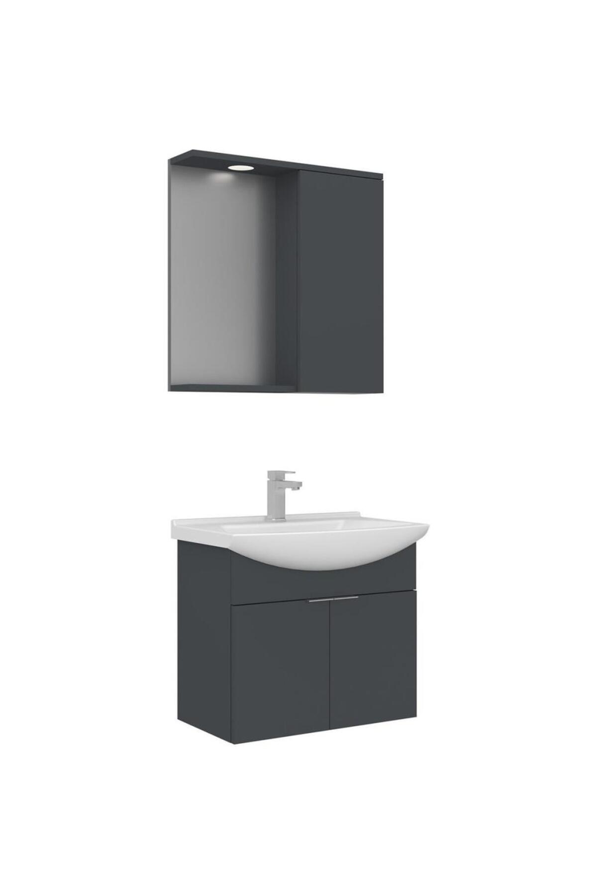 ORKA Banyo Dolabı Purus 65 Cm Asma Banyo Dolabı Takımı Antrasit