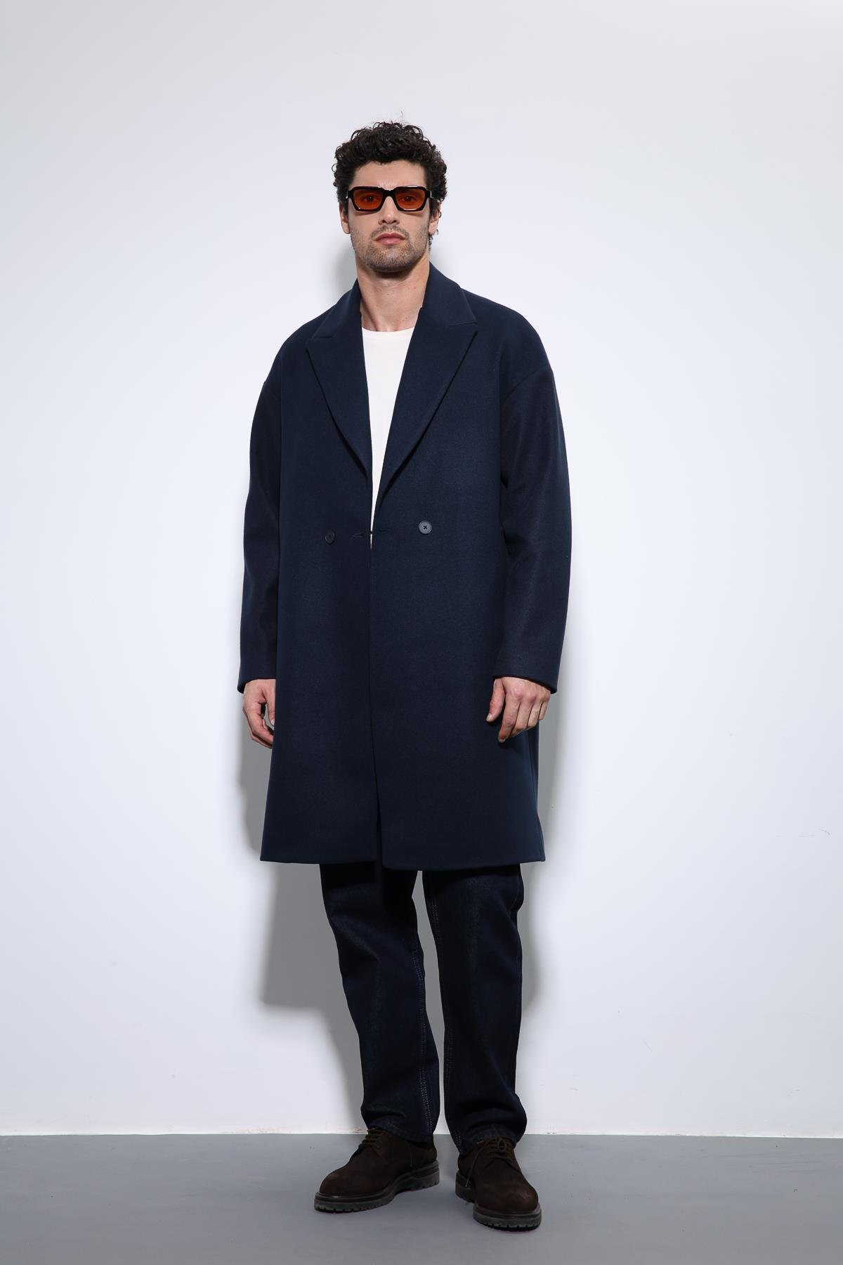 Lacivert Oversize Kruvaze Erkek Kaban — سرمه‌ای A23Y6162 — تصویر 2 از 6