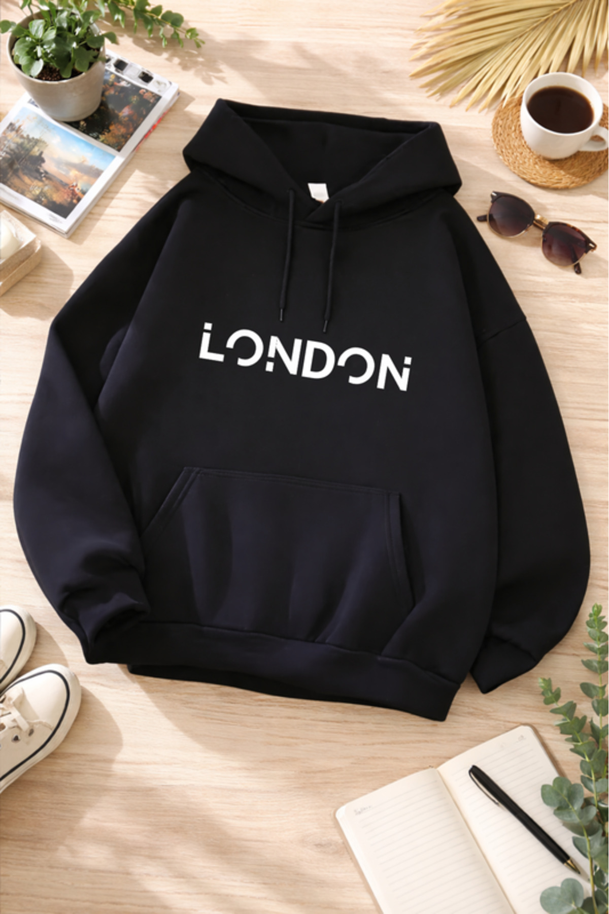 Pink Sky Unisex Baskılı Kapüşonlu Sweatshirt | Oversize, Pamuklu, Günlük Rahat