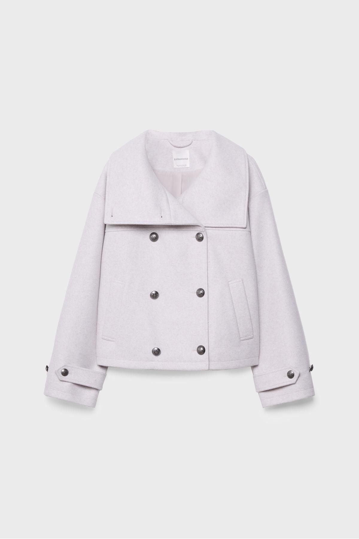 Stradivarius  Dik yaka kruvaze yumuşak efektli ceket - Görsel 5