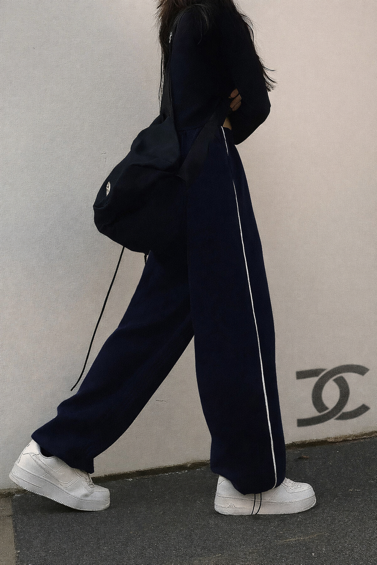 De Carte Harajuku Streetwear Side Strip Kadın Bol Ayarlanabilir Boru Paça Eşofman Altı görsel 3