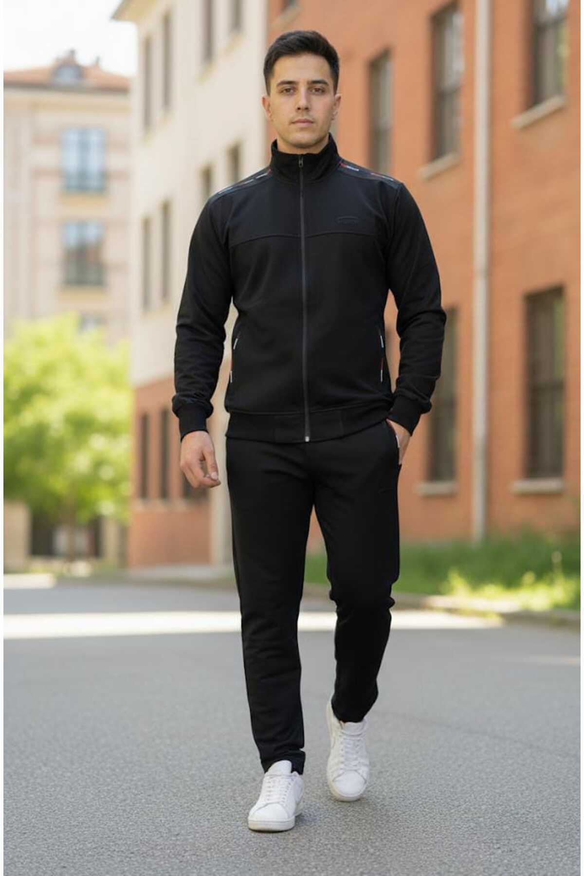 لباس ورزشی مردانه نخی فشرده مشکی دو نخ با جزئیات شانه — مشکی omzdnkş — تصویر 2 از 6