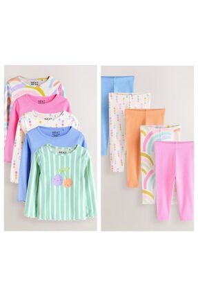 Next Baby Pamuklu Pastel Gökkuşağı Desenli Uzun Kollu 5'li Alt Üst Takım