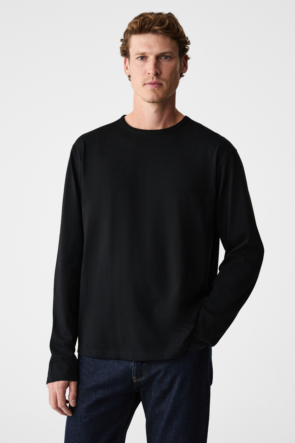 GRIMELANGE  GRAVS Erkek %100 Pamuklu Yumuşak Kumaşlı Yuvarlak Yakalı Uzun Kollu Siyah T-Shirt - Görsel 5
