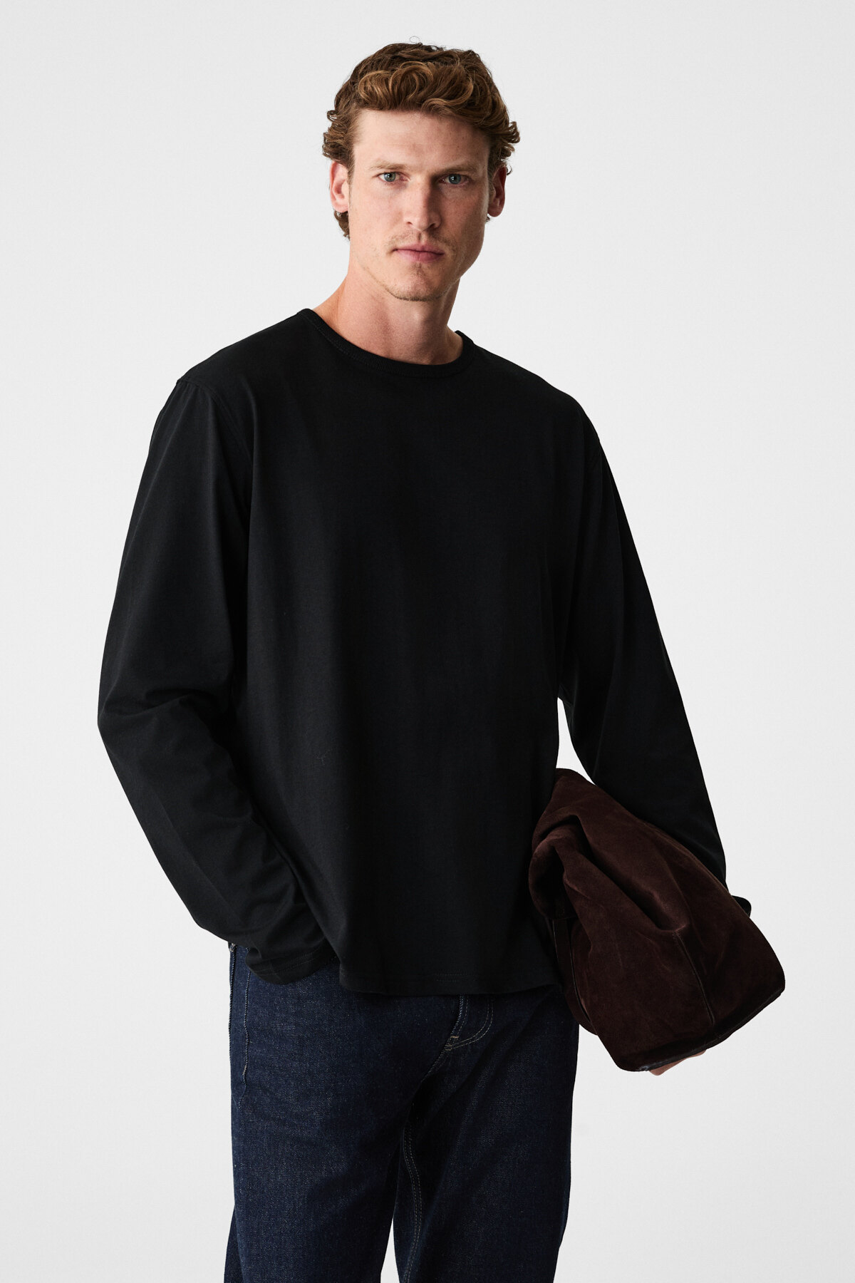 GRIMELANGE  GRAVS Erkek %100 Pamuklu Yumuşak Kumaşlı Yuvarlak Yakalı Uzun Kollu Siyah T-Shirt - Görsel 2