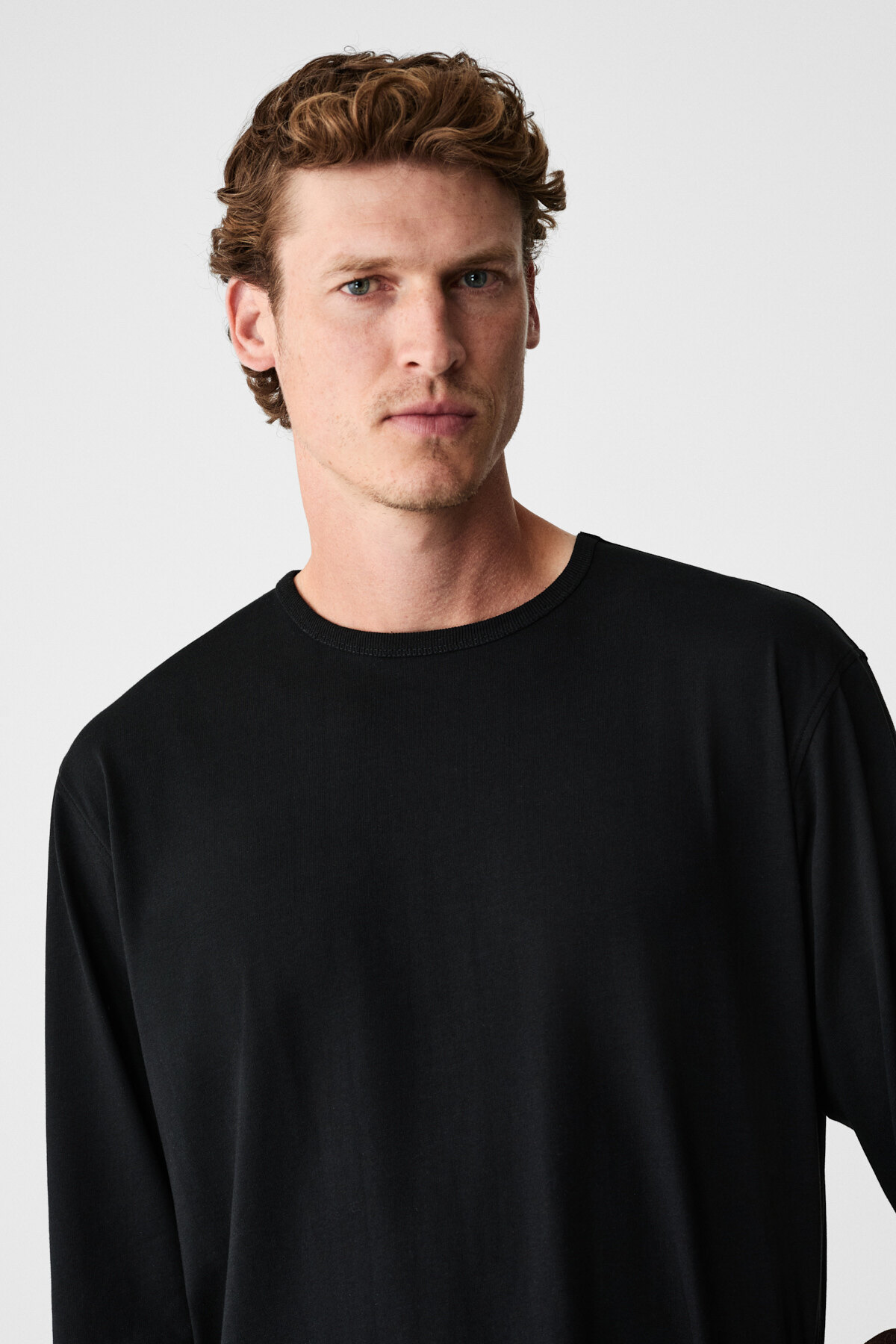 GRIMELANGE  GRAVS Erkek %100 Pamuklu Yumuşak Kumaşlı Yuvarlak Yakalı Uzun Kollu Siyah T-Shirt - Görsel 3