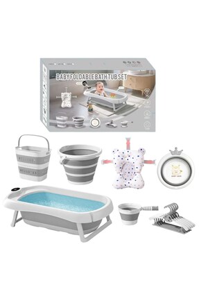 DEKOHOP Katlanır Bebek Yıkama Banyo Küveti Seti 7 Parça Termometreli Yastıklı...