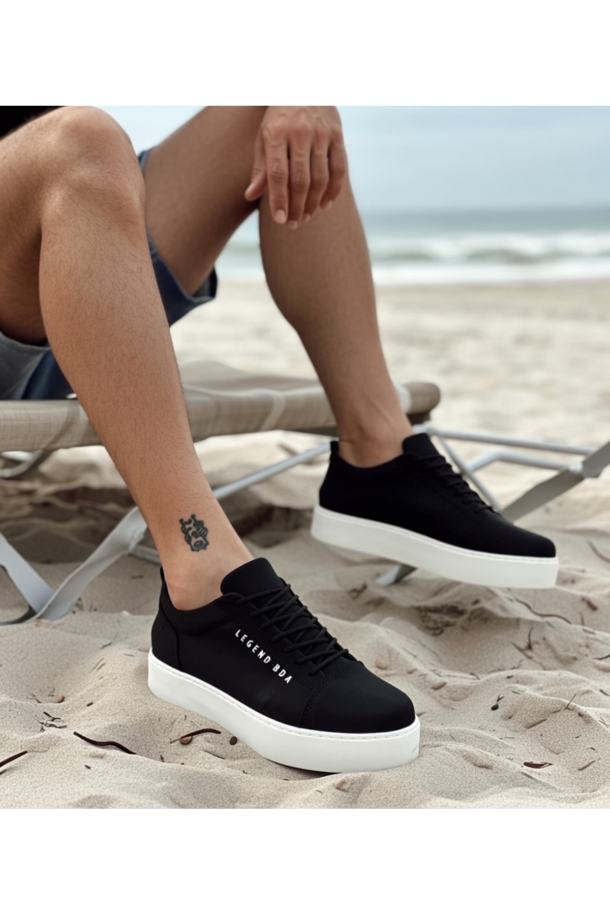 Erkek Siyah Beyaz Bağcıklı Cilt Deri Klasik Ayakkabı Günlük Spor Şık Yüksek Düz Taban Rahat Sneaker — مشکی VELBOA104 — تصویر 4 از 8