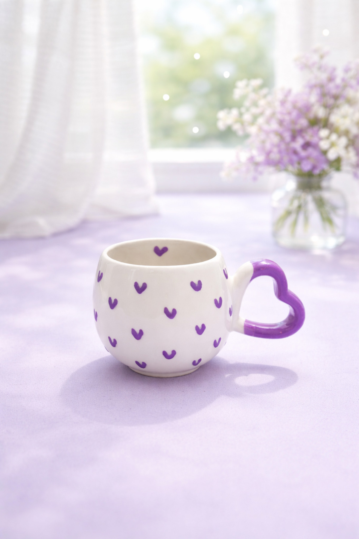 Heart In-Handle PURPLE HEART DETAILED Custom Embossed Fully Hand Embroidered Ceramic Mug