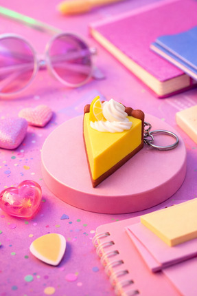 zeniz objects Limonlu Cheesecake Anahtarlık & Masa Üstü Figürü – El Yapımı De...