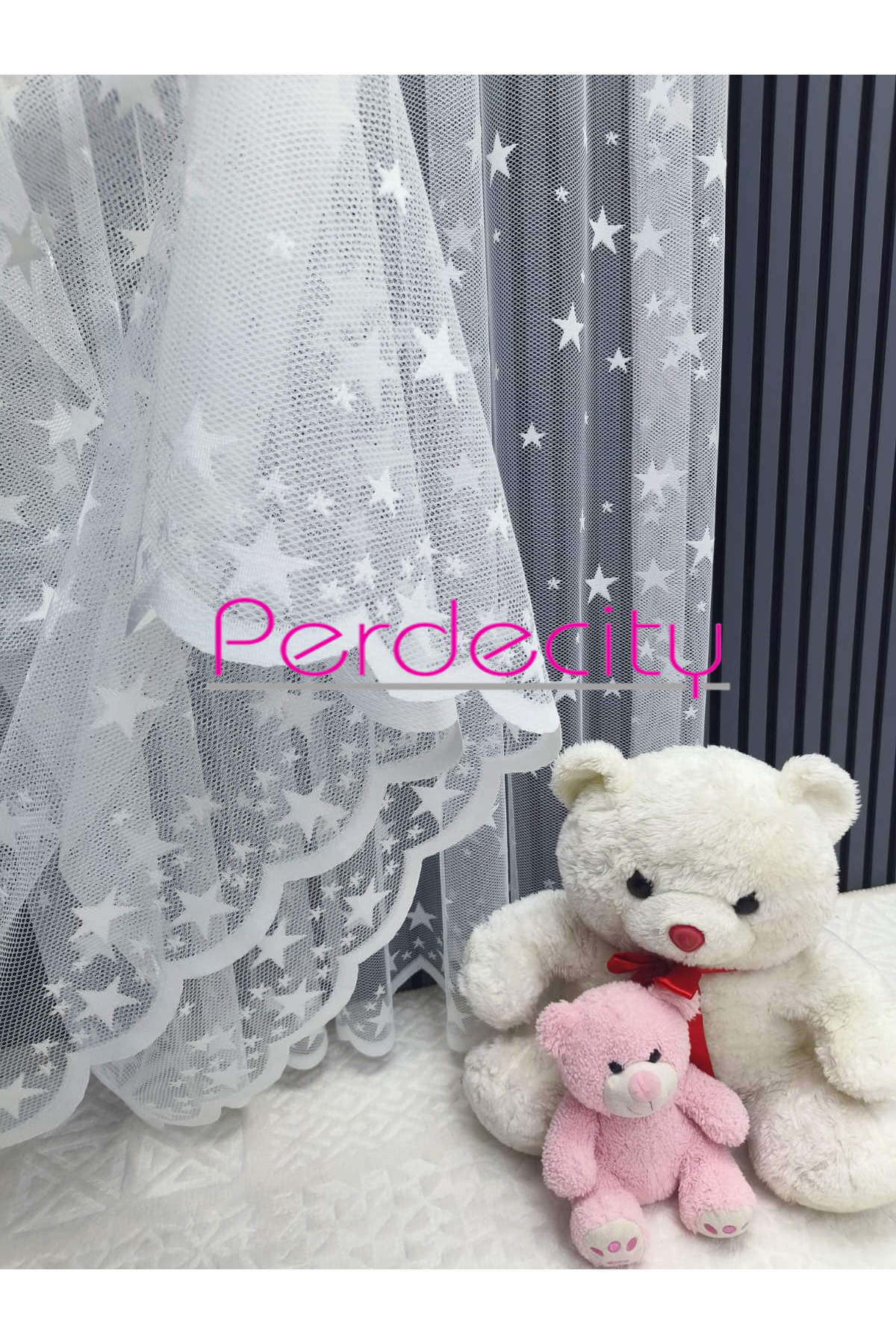 PERDECITY Yıldız Desen Beyaz Renk Çocuk Odası Tül Perdesi 1X2.5 Sık Pile Odanızın Havasını Değiştirecek. fotoğrafı 5 (önizleme)