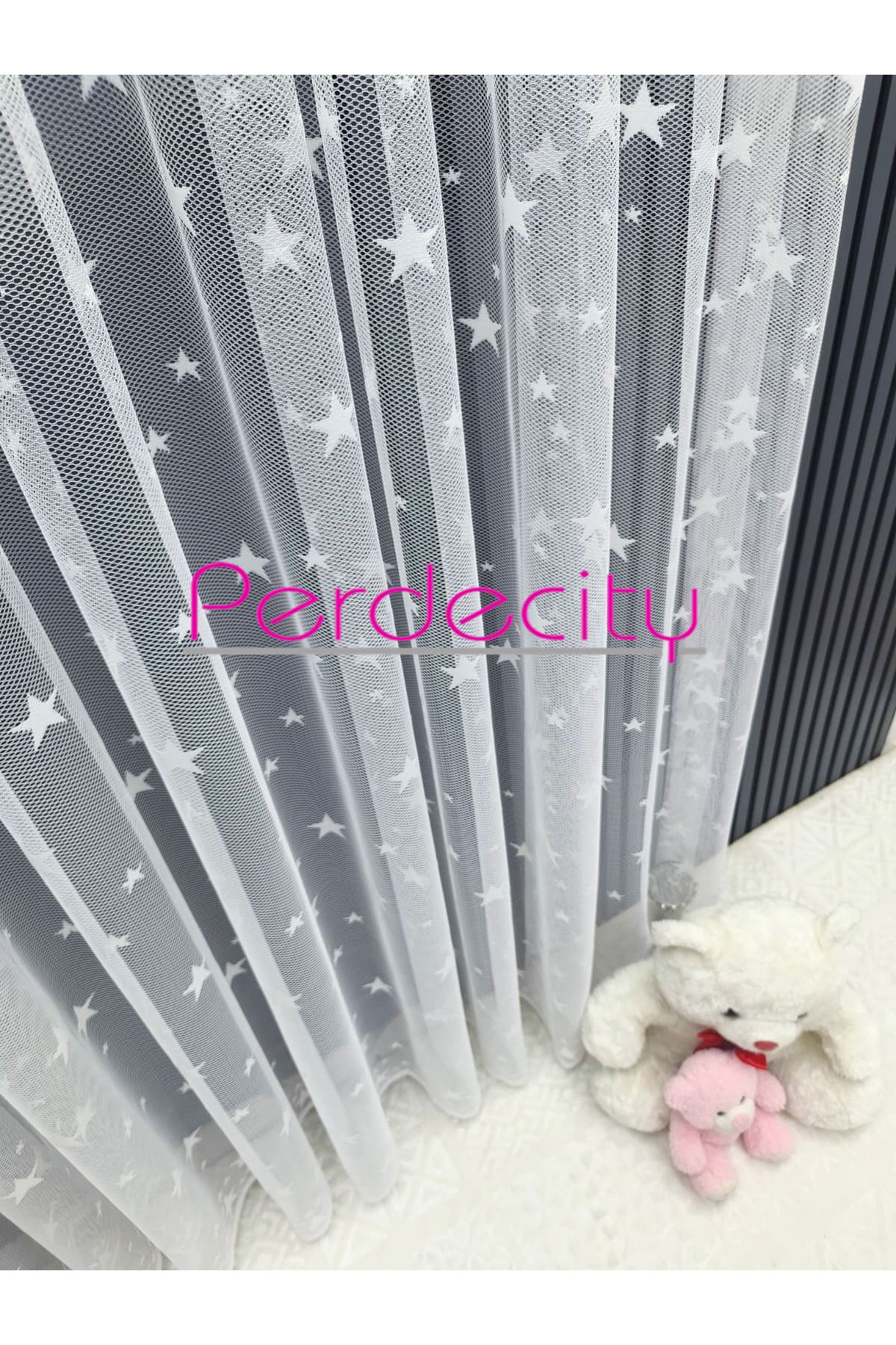 PERDECITY Yıldız Desen Beyaz Renk Çocuk Odası Tül Perdesi 1X2.5 Sık Pile Odanızın Havasını Değiştirecek. fotoğrafı 2 (önizleme)