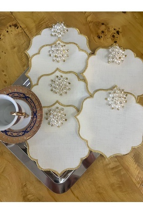 MİNOZA 6 Adet İnci Broşlu Nakışlı Leke Tutmaz Gardenya Kumaş Kokteyl & Kahve ...