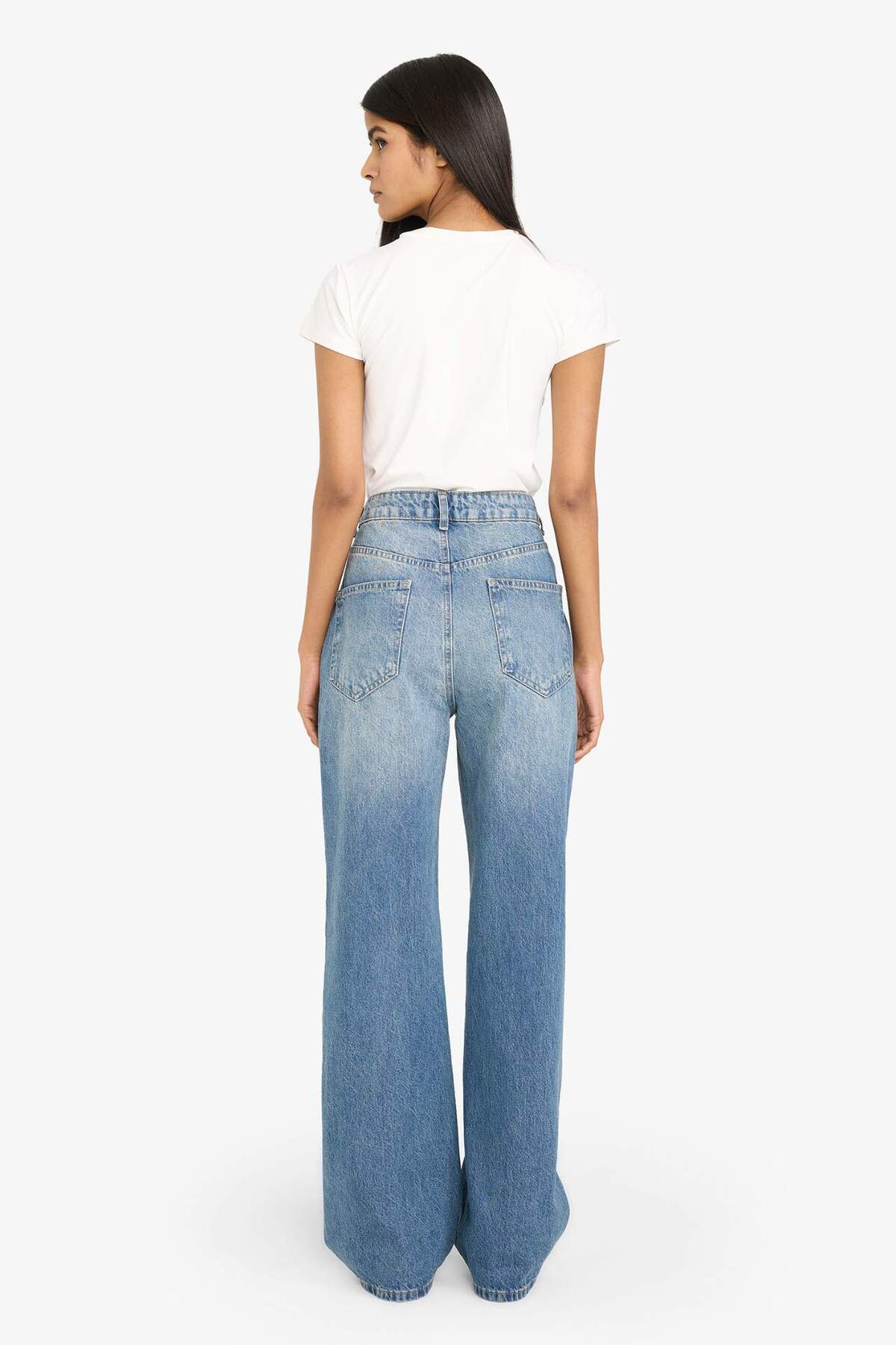 Defacto  90s Wide Leg Yüksek Bel Uzun Jean Yıkamalı Pantolon G8019AX26SP - Görsel 5