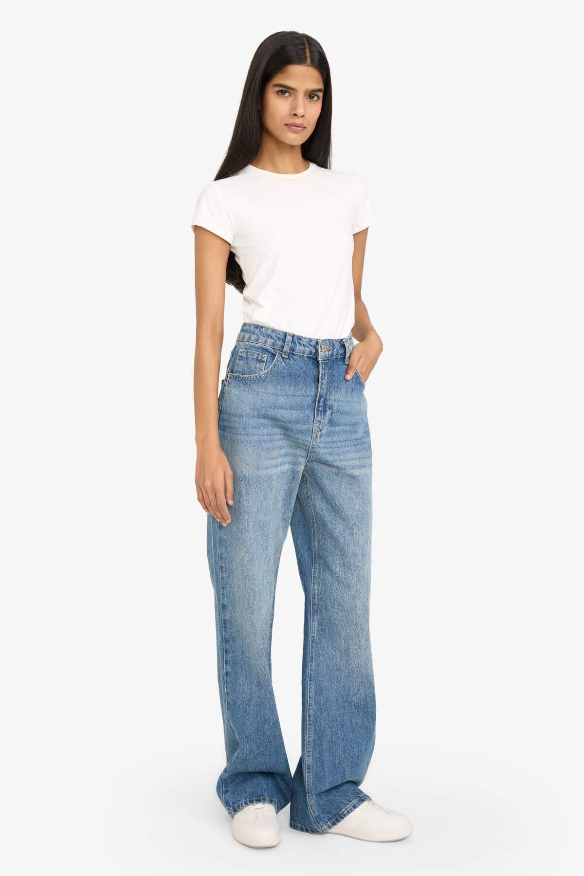 Defacto  90s Wide Leg Yüksek Bel Uzun Jean Yıkamalı Pantolon G8019AX26SP - Görsel 2