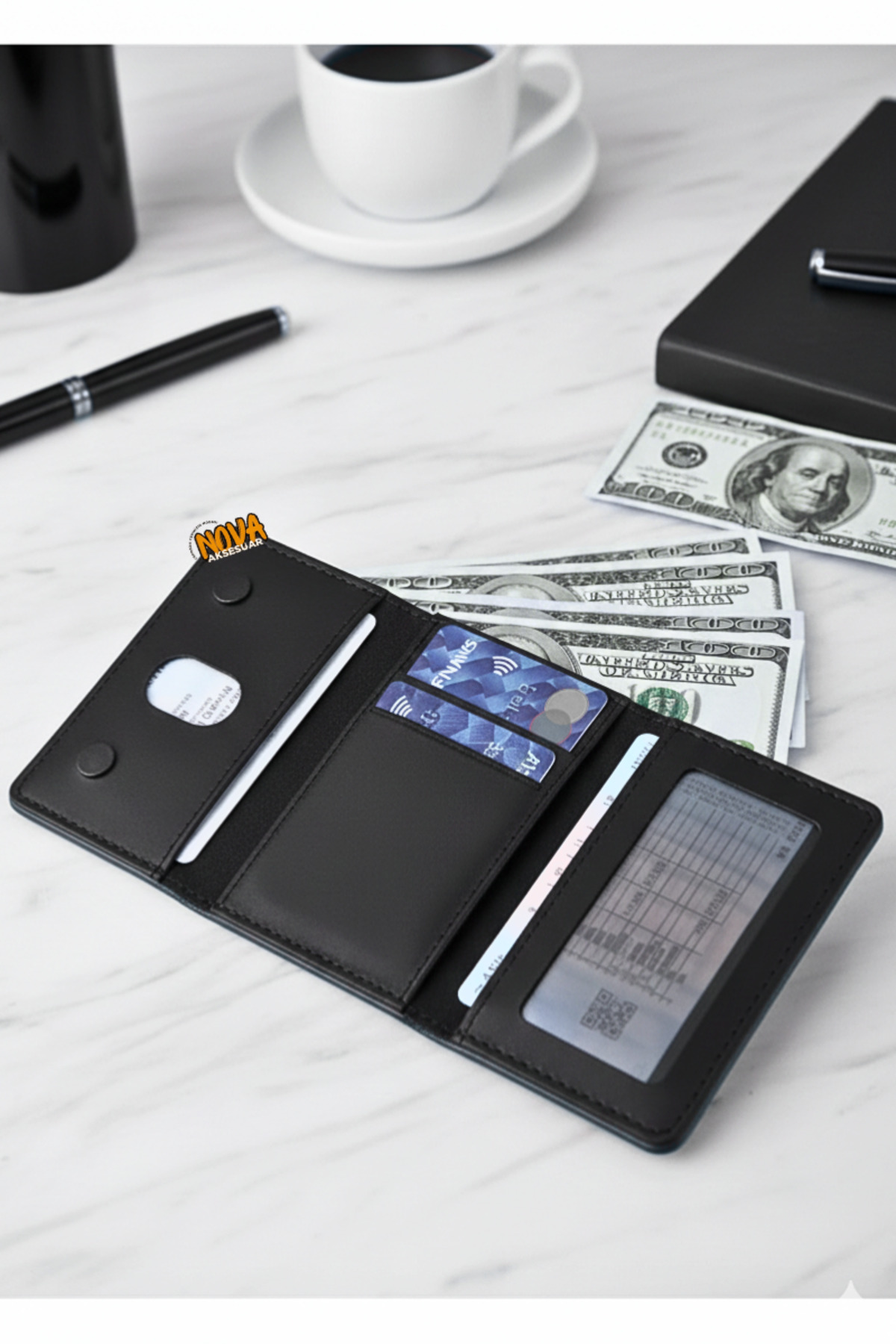 cepmoda  iPhone "12-13-14-15-16-17 Plus/Pro/Max" Uyumlu - Magsafe Premium Deri Kartlık Cüzdan Stand - SİYAH - Görsel 3