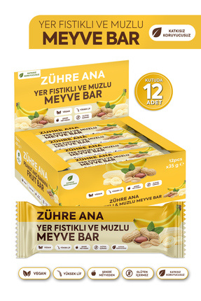 Zühre Ana Yer Fıstıklı ve Muzlu Meyve Bar, Şeker İlavesiz 35 gr x 12 Adet