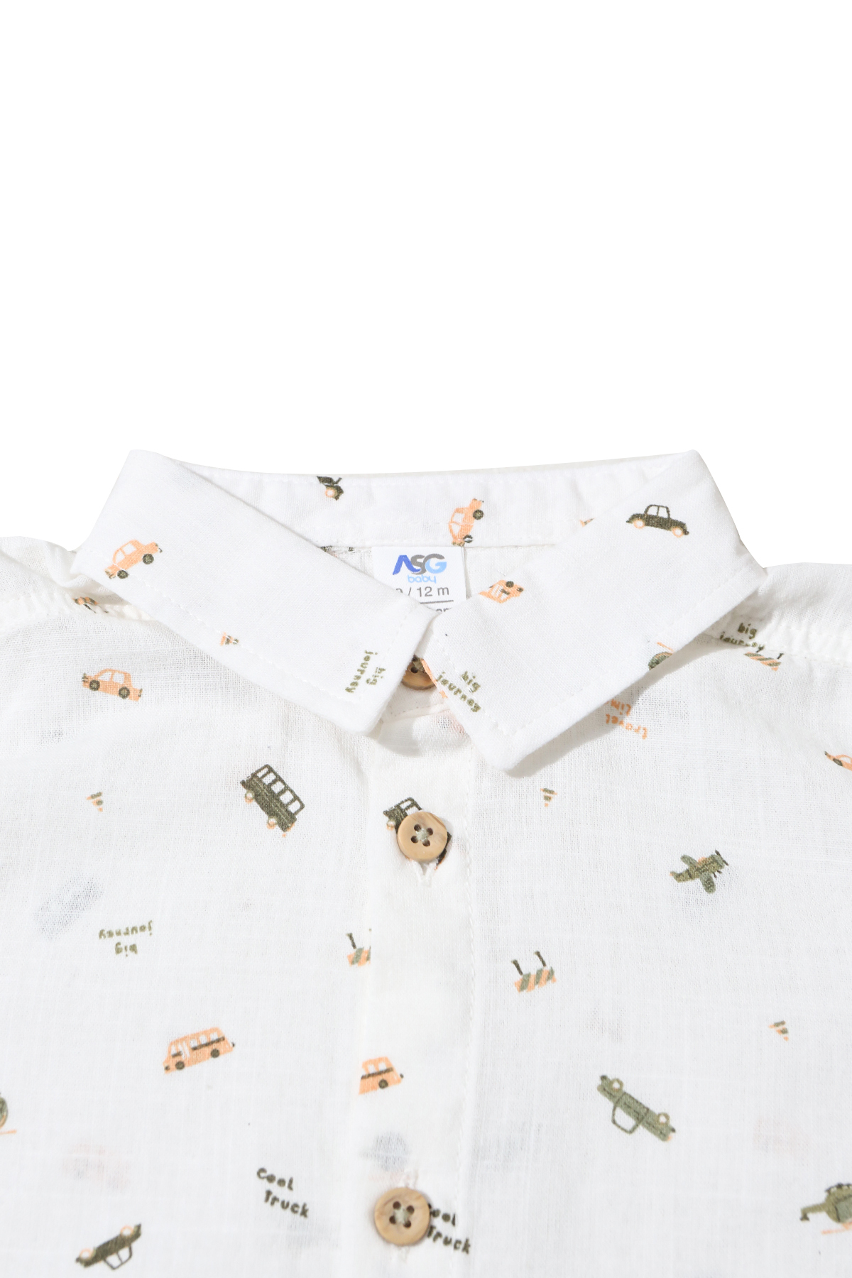 CALEMORE Beyaz Renk Araba Desenli Kısa Kollu Erkek Bebek Gömlek fotoğrafı 2 (önizleme)