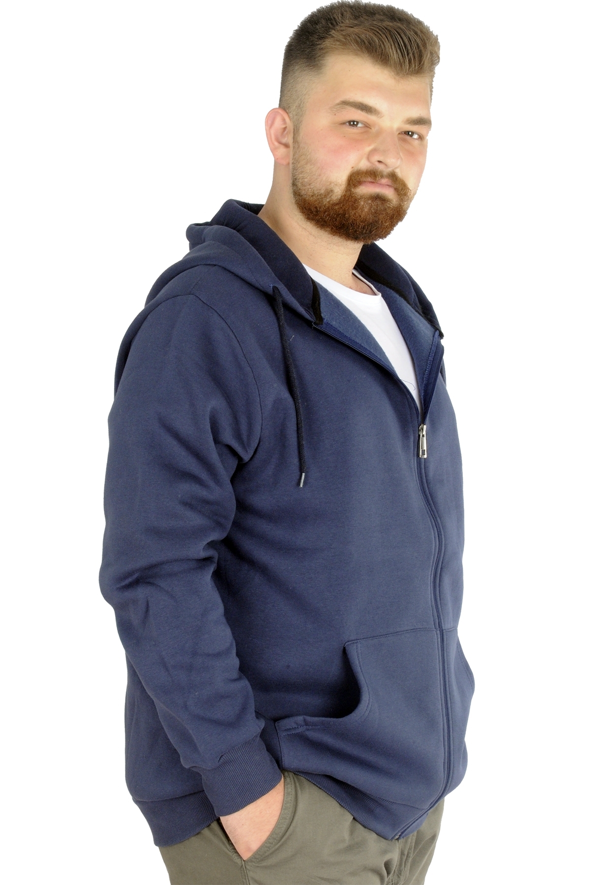 ModeXL Mode XL Erkek Sweatshirt Kapşonlu Zippered Basic 20543 İndigo görsel 2