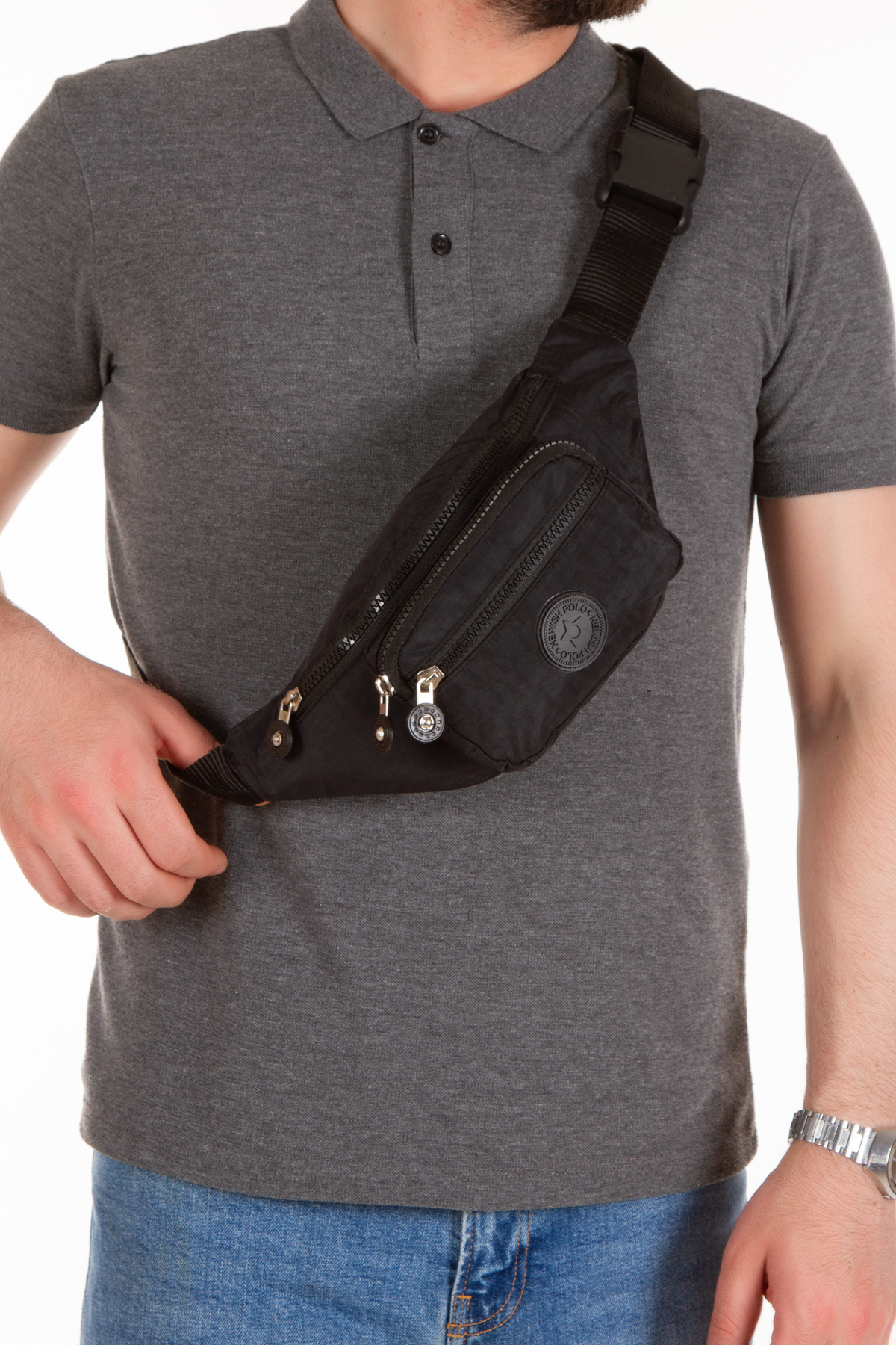 Newish Polo Unisex Siyah Çapraz Askılı Bel omuz Ve Göğüs Çanta Spor ve Seyahet görsel 4