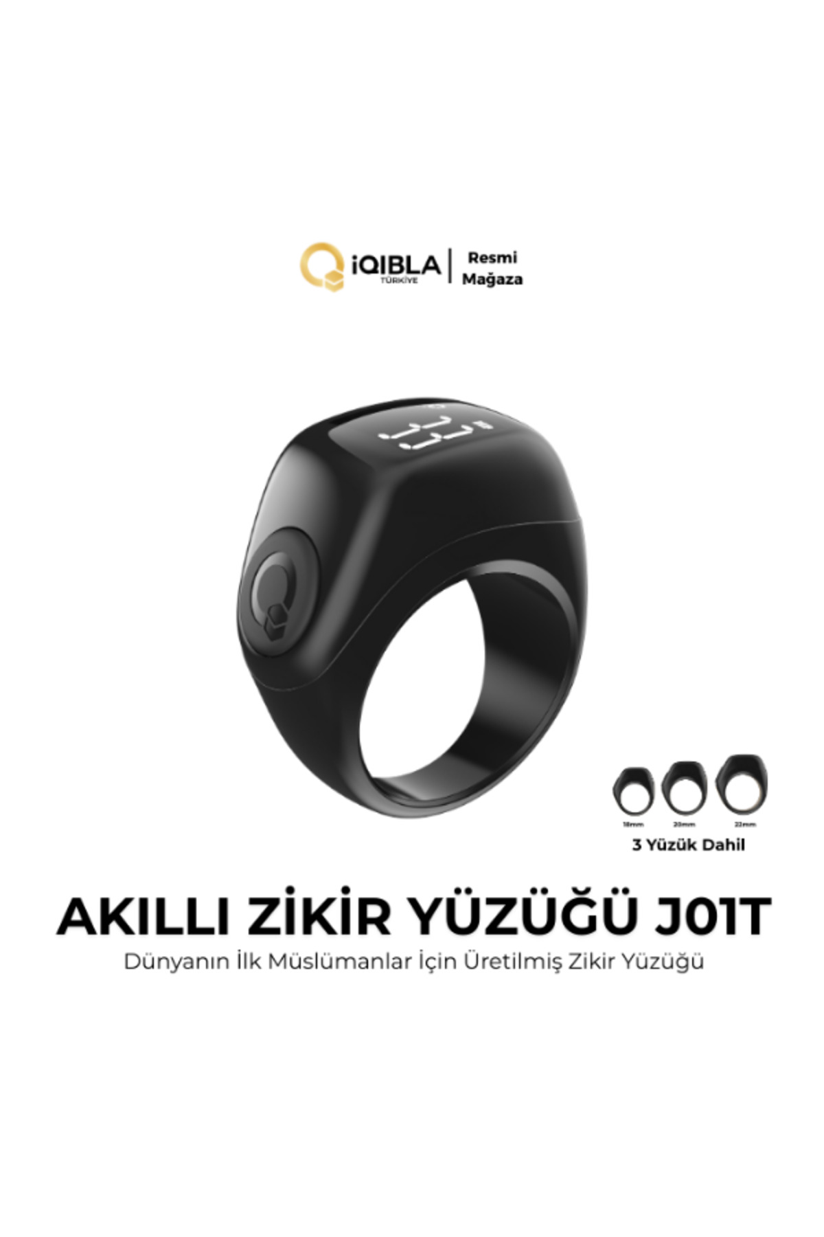 iqibla Smart Ring J01T Jood Lite Akıllı Zikir Yüzüğü Siyah Renk