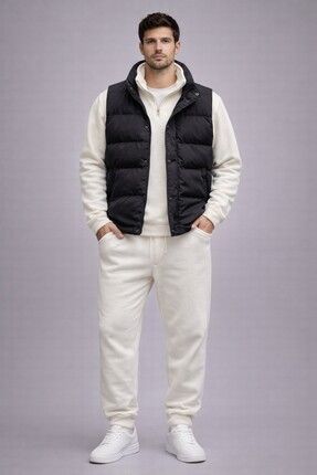 THANBUTİK Dolgulu Şişme Yelek Yarım Fermuar Polarlı Sweat ve Polar Eşofman 3'...