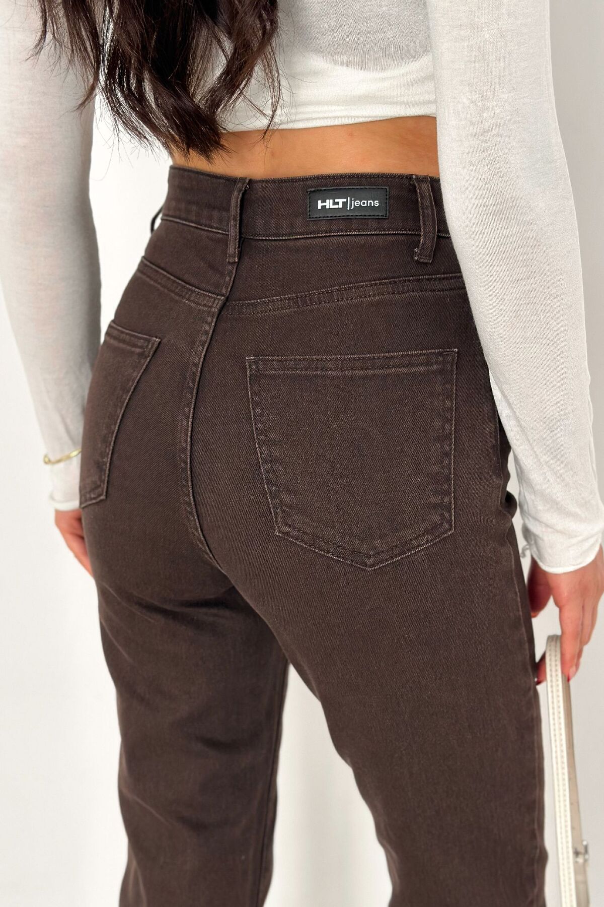 HLT JEANS  Kahverengi Kadın Likralı Mom Jean Yüksek Bel Esnek Kot Pantolon ANNA-2074 - Görsel 8