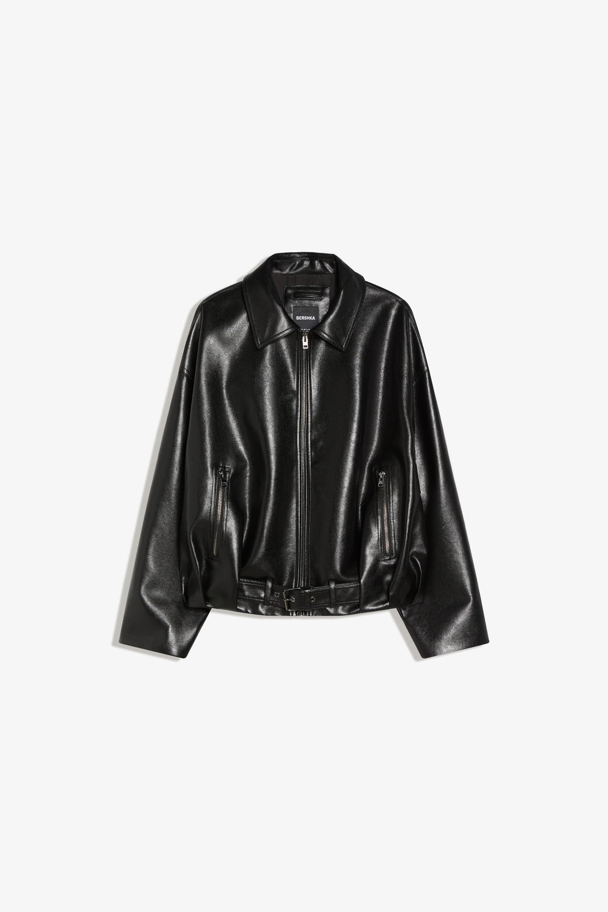 Bershka  Kemerli suni deri bomber ceket - Görsel 5