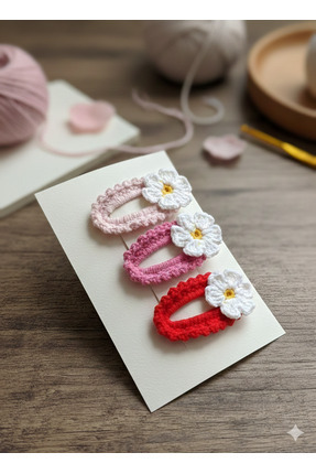 Se&On dizayn Cok renkli soft örgü cicek 3 lu citcit toka seti