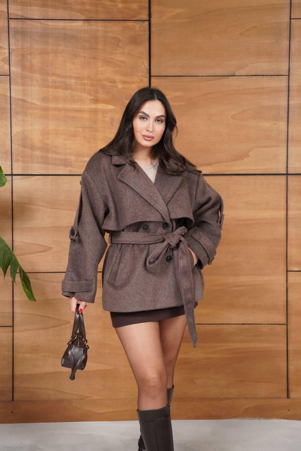 Ekim Store Kaşe Kruvaze Kuşaklı Trençkot görsel 5