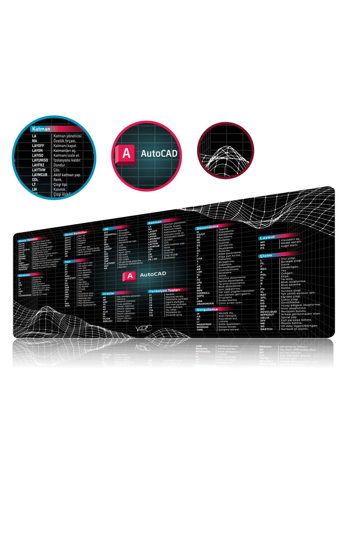 AutoCAD Mousepad 80x40Cm Kaymaz Kauçuk Taban