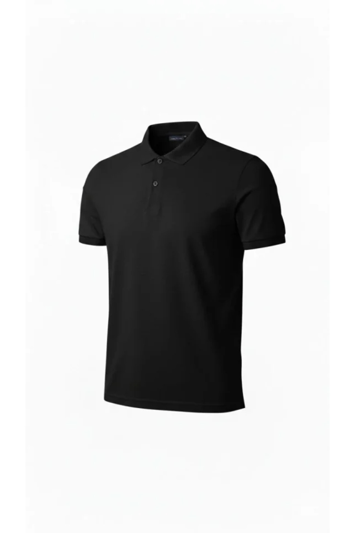 Erkek Pike Kumaş Düğmeli Yaka Regular Fit Günlük Kısa Kol Tişört T-shirt - Siyah