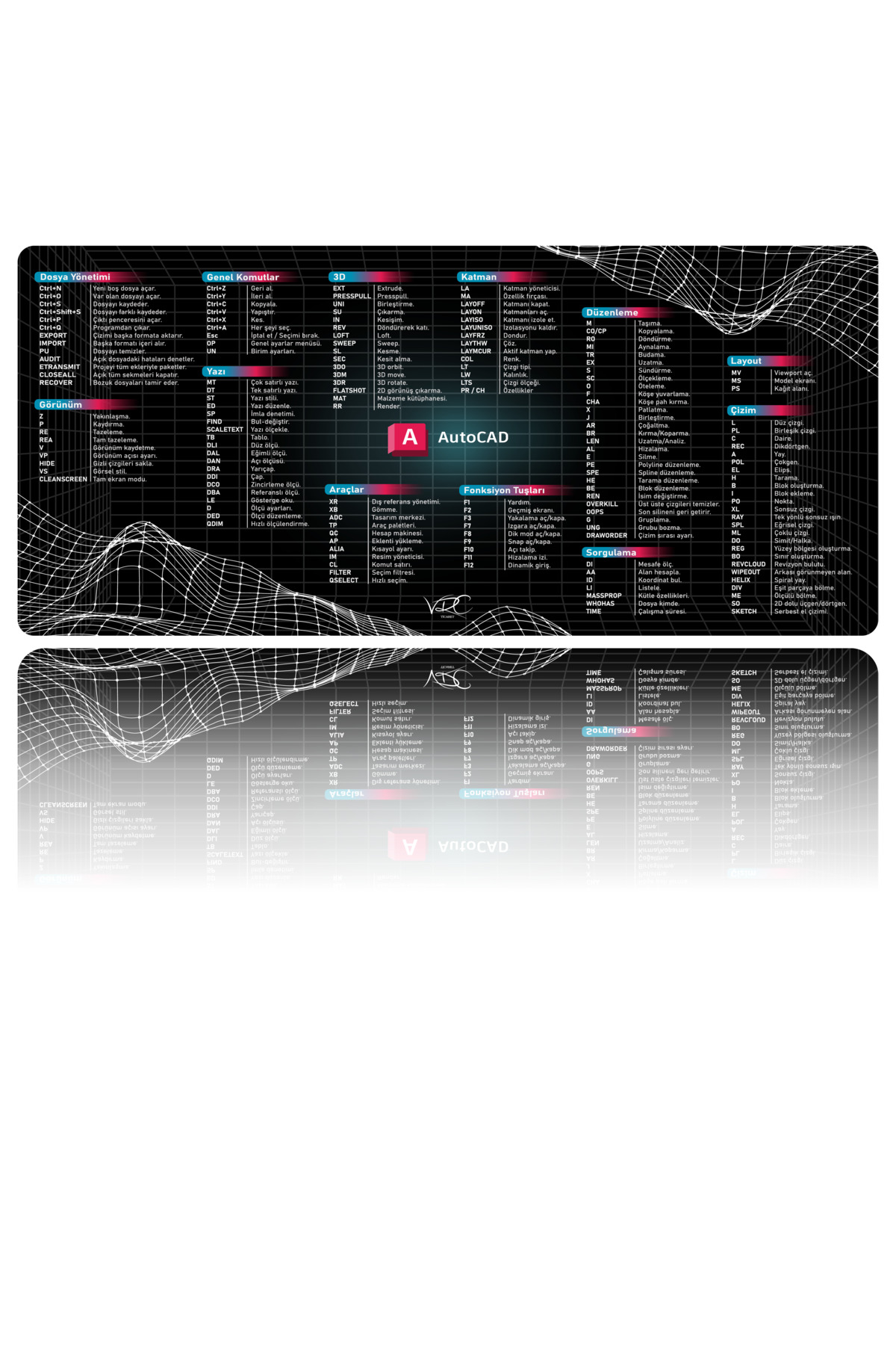 AutoCAD Mousepad 80x40Cm Kaymaz Kauçuk Taban