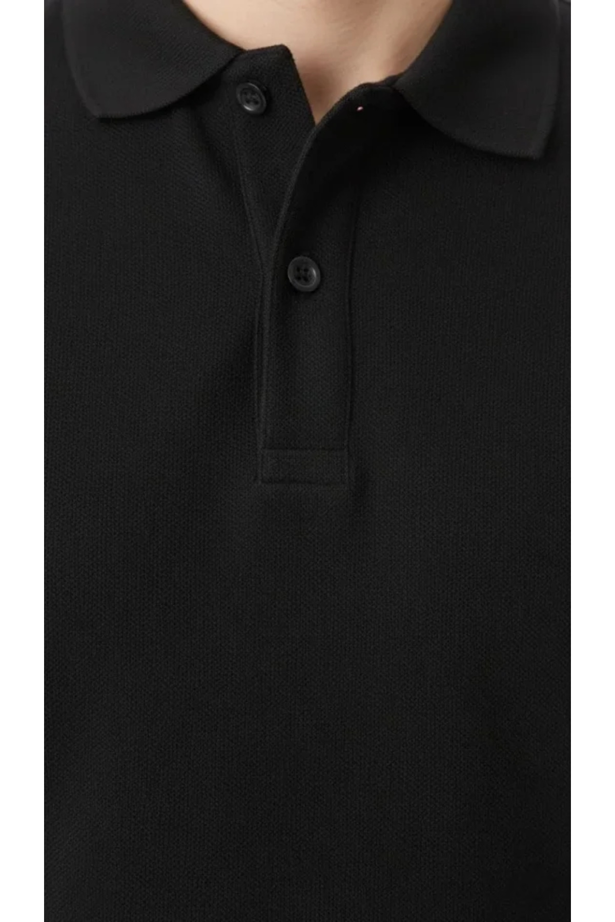 Erkek Pike Kumaş Düğmeli Yaka Regular Fit Günlük Kısa Kol Tişört T-shirt - Siyah