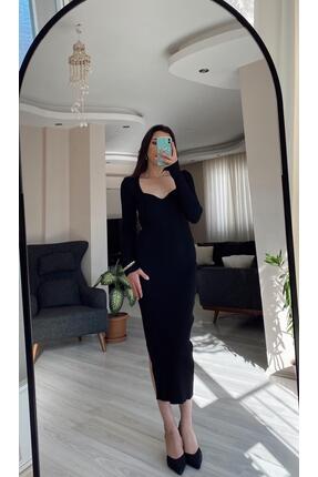 Hacer Balcı Uzun Kollu Maxi Triko Elbise