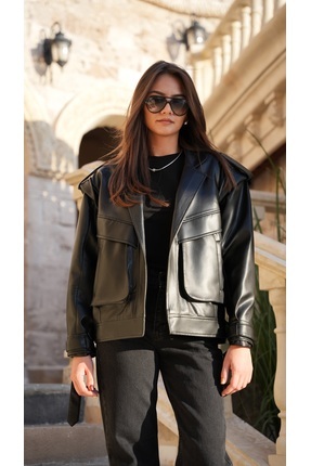 EMEL ERYILMAZ Siyah Deri Ceket Premium