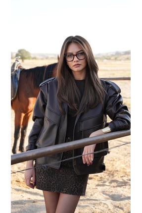 EMEL ERYILMAZ Acı Kahve Deri Ceket Premium