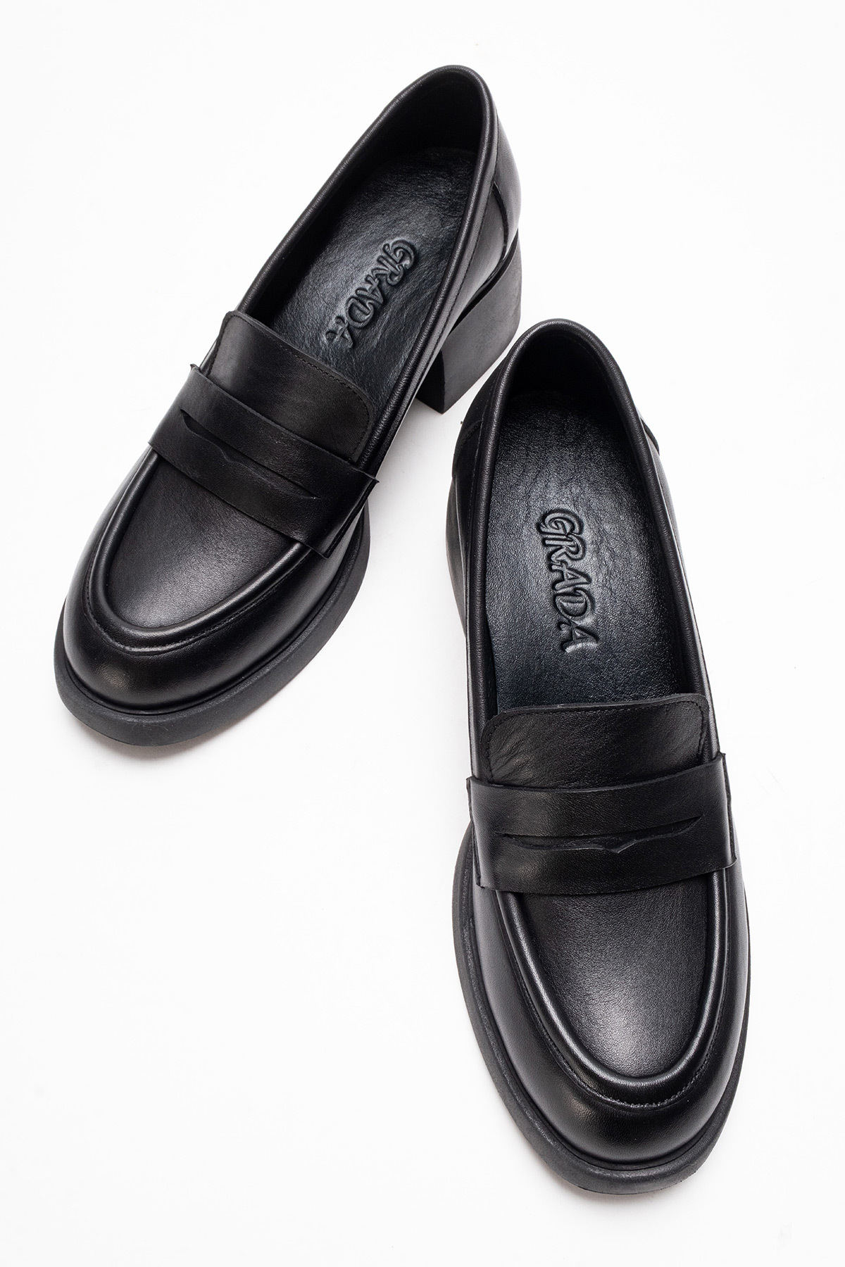 GRADA  Siyah Hakiki Deri Kadın Topuklu Loafer Ayakkabı Gerçek Deri Topuklu Kadın Günlük Loafer Ayakkabısı - Görsel 7