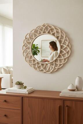home inn Hasır Görünümlü Dekoratif Duvar Aynası 43 cm – Rustik & Bohem Ev Dek...