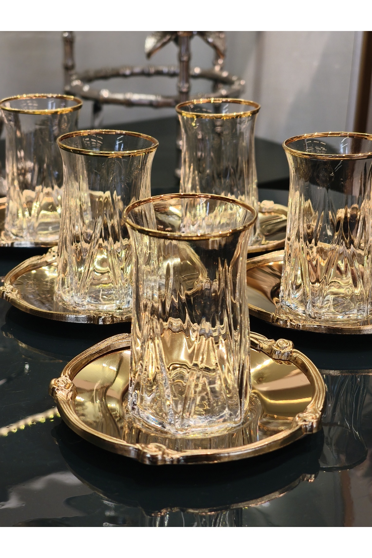 P&ORA PREMIUM KITCHEN PRODUCTS ZEO GOLD METAL PLATE 6-PERSON TEA SET